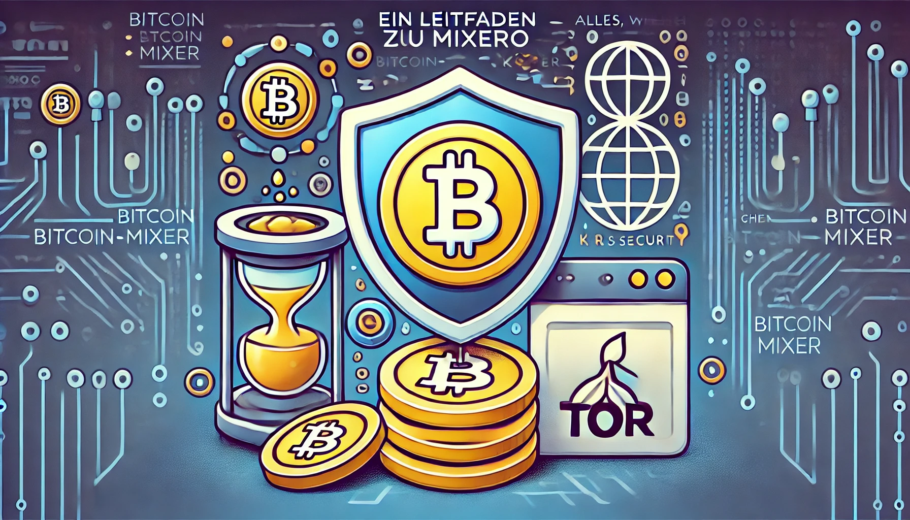 create an image for a blog article (16:9 format) for the title : Ein Leitfaden zu Mixero – Alles, was Sie über diesen Bitcoin-Mixer wissen müssen